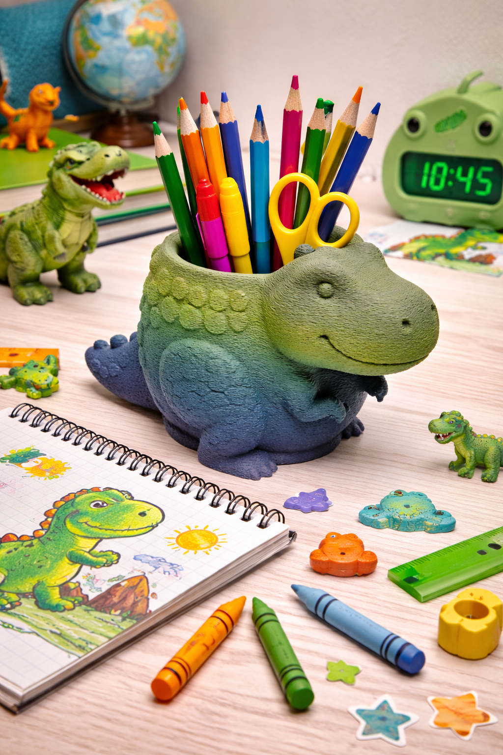 Kids dinosaur desk organizer pencil holder trex pen holder ombre colorful school supplies