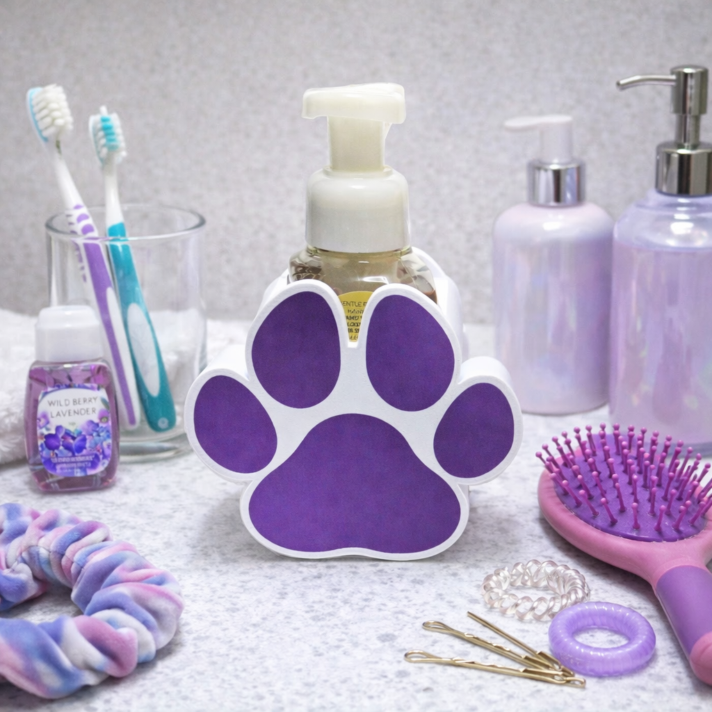 Dog Paw Soap Holder for Foaming Hand Soap | Cute Pet Bathroom Decor - side angle showing product shape