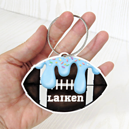 Personalized Football Drip Bag Tag with Name for Backpack Sports - Kids Ice Cream with Sprinkles Acrylic ID