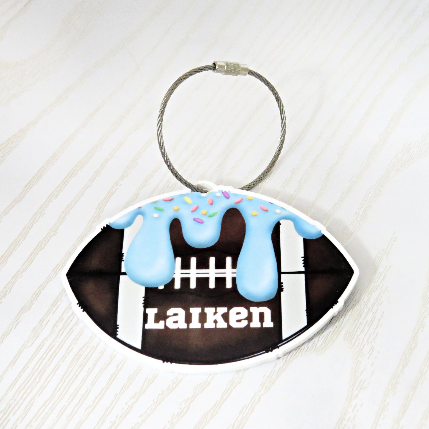 Personalized Football Drip Bag Tag with Name for Backpack Sports - Kids Ice Cream with Sprinkles Acrylic ID
