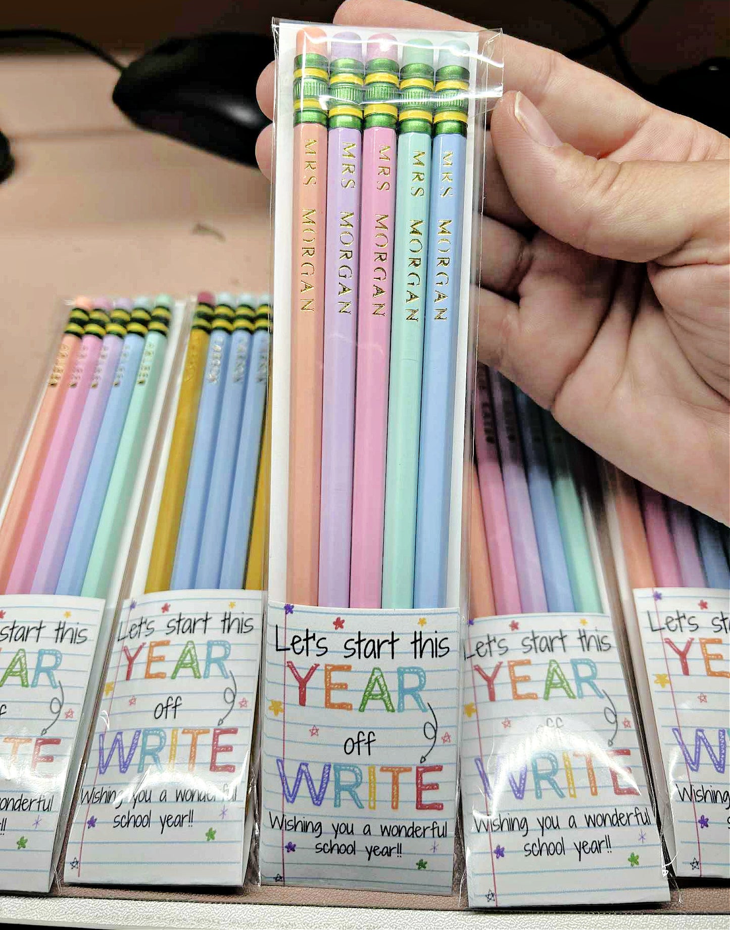 Custom Personalized Pencils Set – Let's Start the Year off Write! Pastel #2 Pencils with Name – Laser Foil Stamped – Teacher Gift, Back to School Supplies, Kids, Students, or Personal Use