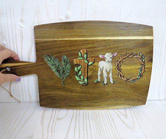 True Easter Decorative Cutting Board for Kitchen with Handle - He is Risen Wooden Décor Home - 17 x 10 inches