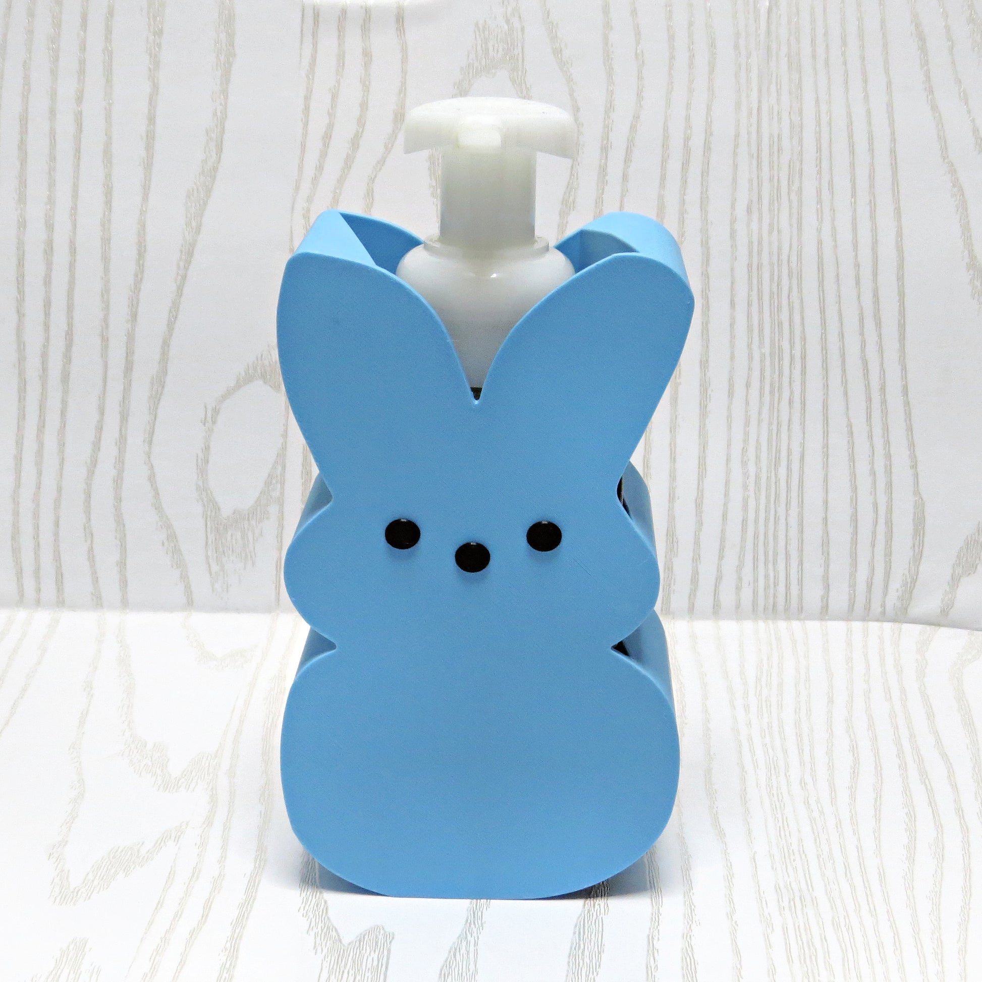 blue-bunny-soap-holder-foaming-pump-stand-easter-bathroom-decor-3d-printed-rabbit-sink-accessory