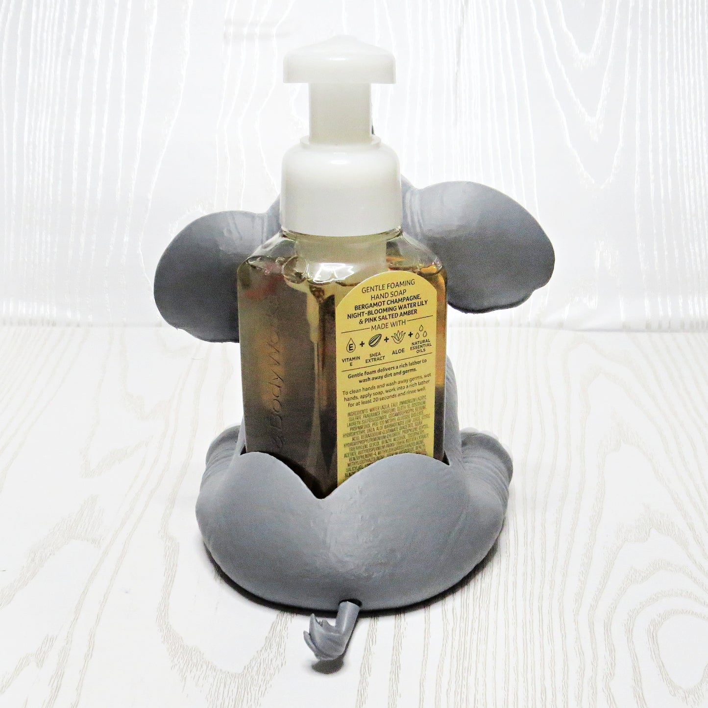 Elephant Foaming Soap Holder - Cute Bathroom Sink Decor - lifestyle with soap bottle inserted