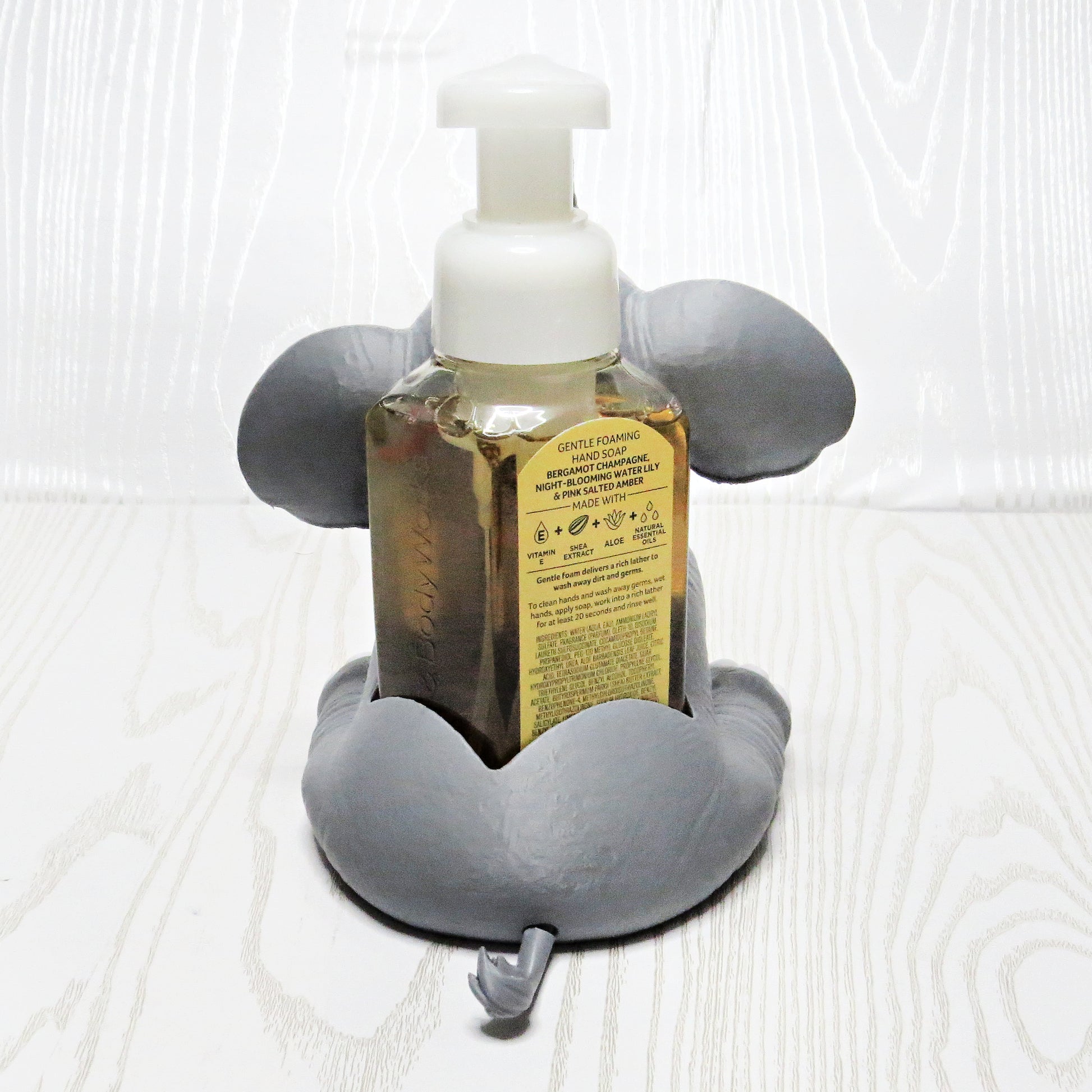 Elephant Foaming Soap Holder - Cute Bathroom Sink Decor - lifestyle with soap bottle inserted