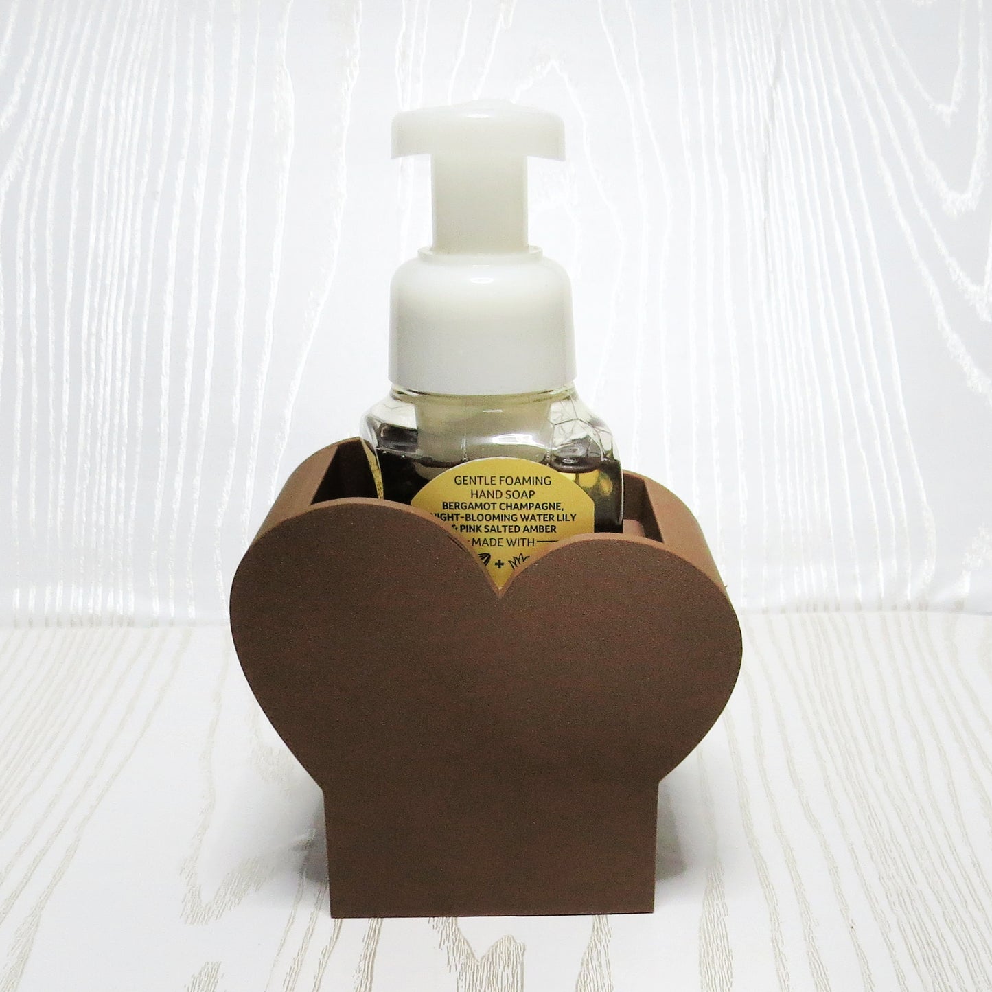 Football Heart Foaming Soap Holder for BBW Foam Soap Bottles - top view showing pump opening