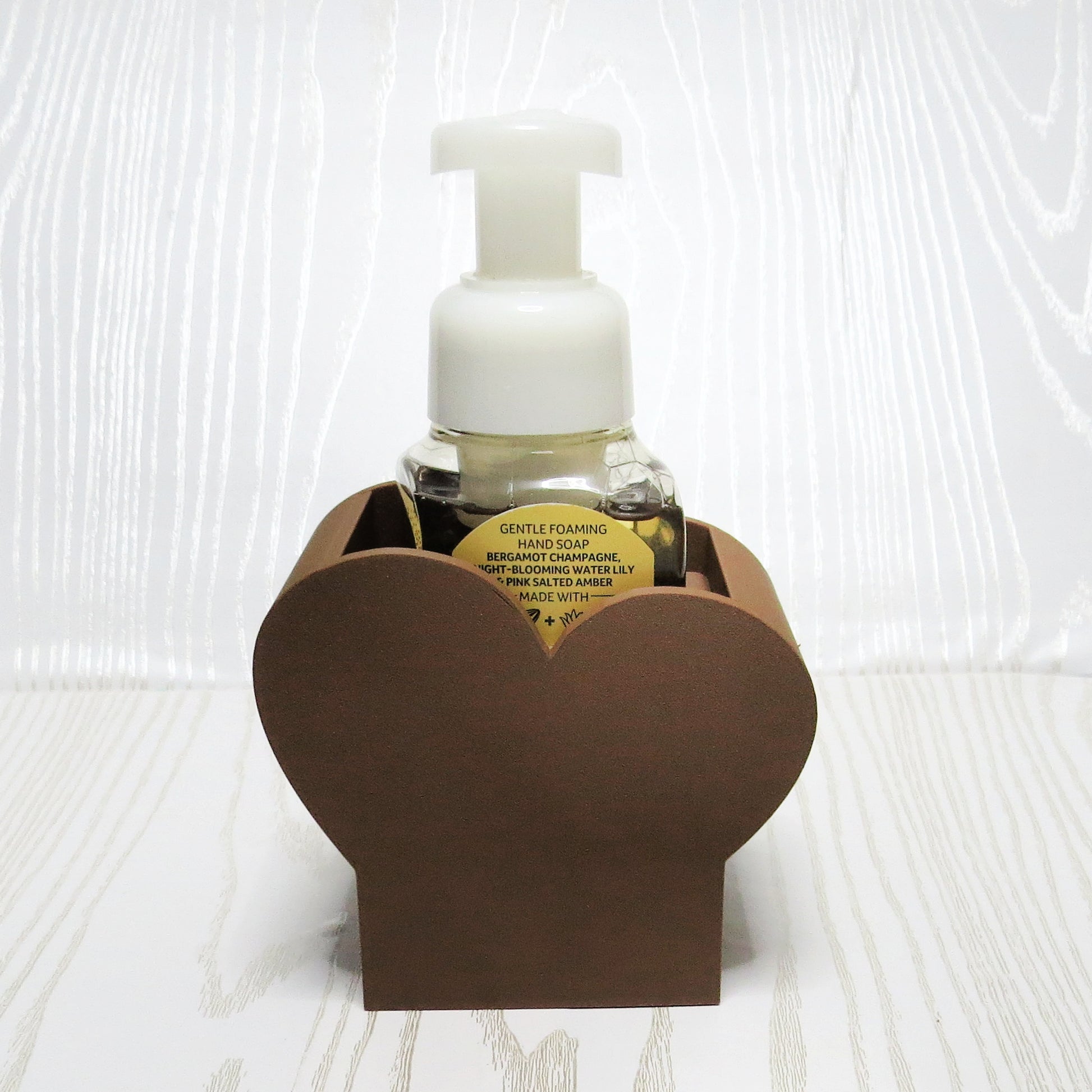 Football Heart Foaming Soap Holder for BBW Foam Soap Bottles - top view showing pump opening