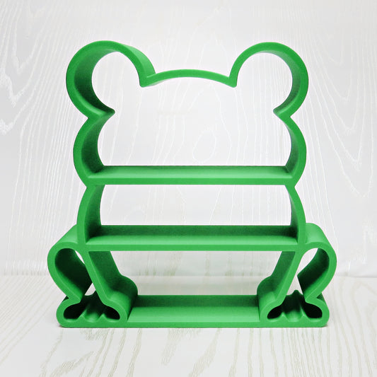 bright-green-3d-printed-frog-face-silhouette-three-tier-open-shelf-eye-bumps-toe-cutouts-cottagecore-kids-room-bathroom-decor