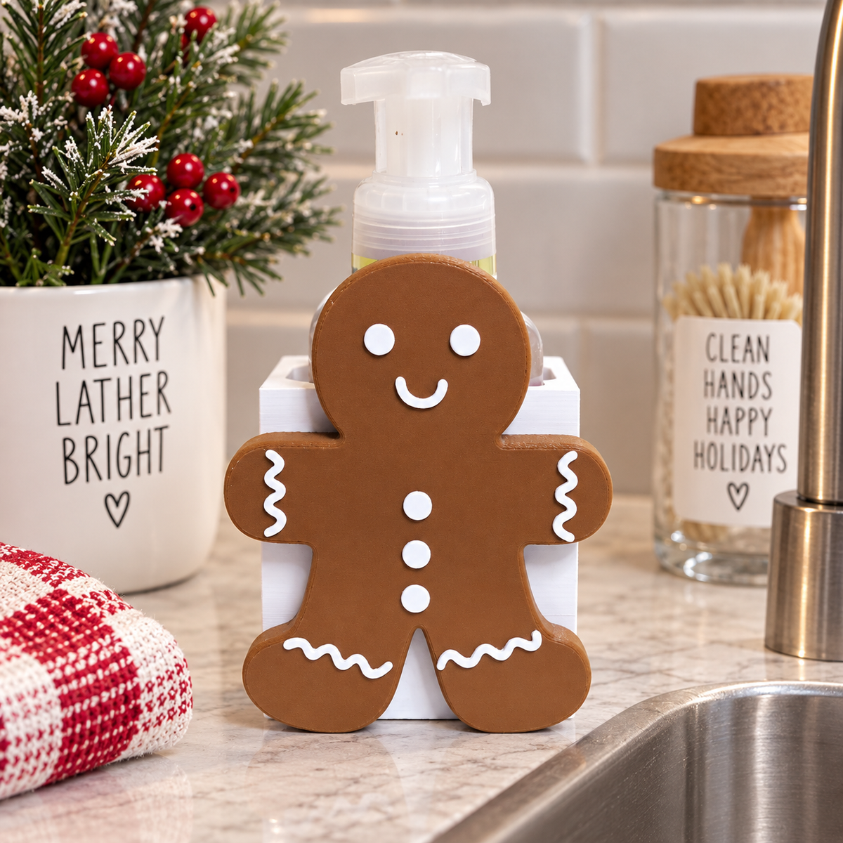 Gingerbread Man Foaming Soap Holder — Christmas Bathroom Decor for BBW Bottles