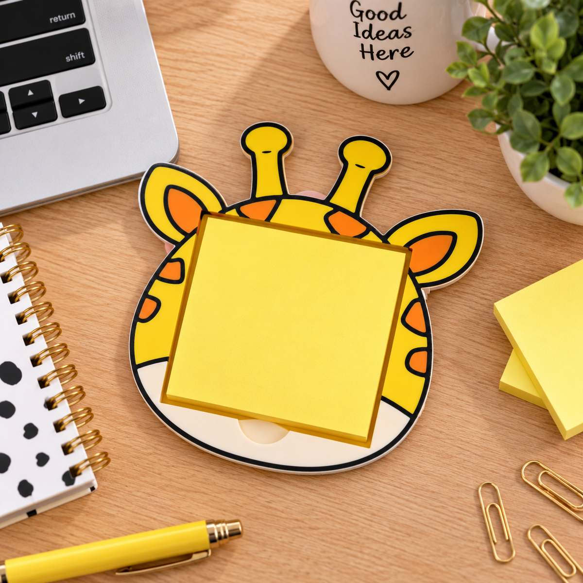 Cute Giraffe Sticky Note Holder — Animal Desk Organizer for Office or Classroom