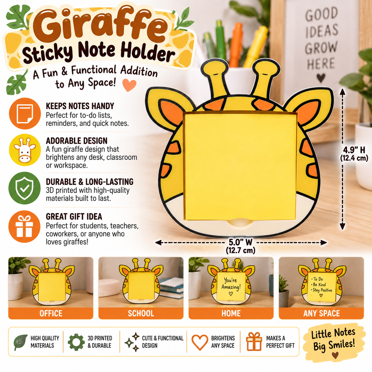 Cute Giraffe Sticky Note Holder — Animal Desk Organizer for Office or Classroom