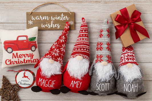 custom-name-christmas-gnomes-red-and-gray-knit-hats-handmade-holiday-plush-decoration-gift-idea