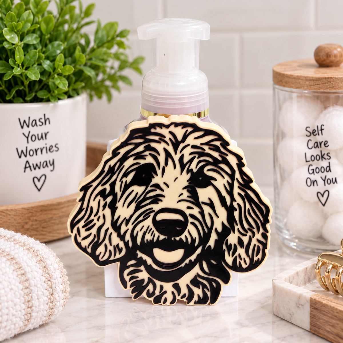 Goldendoodle Foaming Soap Holder — Dog Breed Bathroom Decor for BBW Bottles