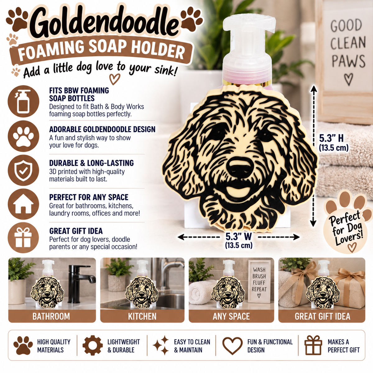 Goldendoodle Foaming Soap Holder — Dog Breed Bathroom Decor for BBW Bottles