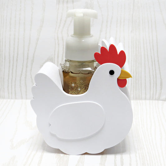Chicken Foaming Soap Holder - Farmhouse Hen Bathroom & Kitchen Decor - side angle showing product shape