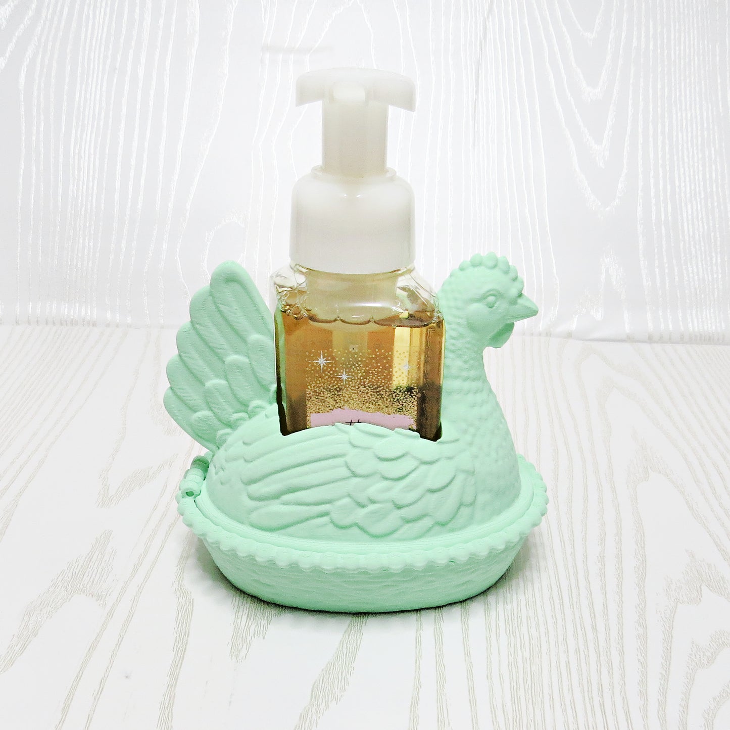 mint green hen on nest foaming soap holder farmhouse chicken bathroom decor countertop soap stand kitchen sink accessory