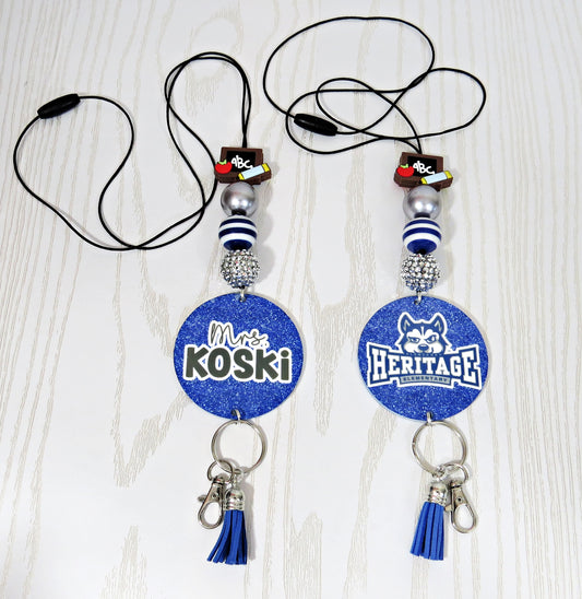 Kenzie's Boutique Handmade Personalized Olentangy Heritage Elementary School Lanyard - Stylish Cute Beaded Design - Breakaway Clasp for ID Badges and Keys - Gift-  School
