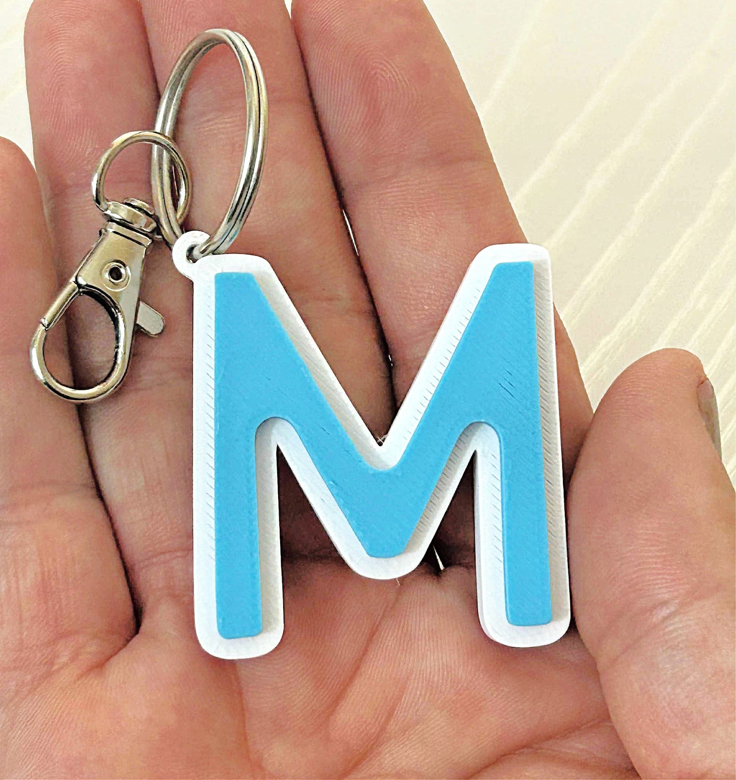 3d personalized initial keychain letter m custom keyring handmade bag charm by kenzies boutique