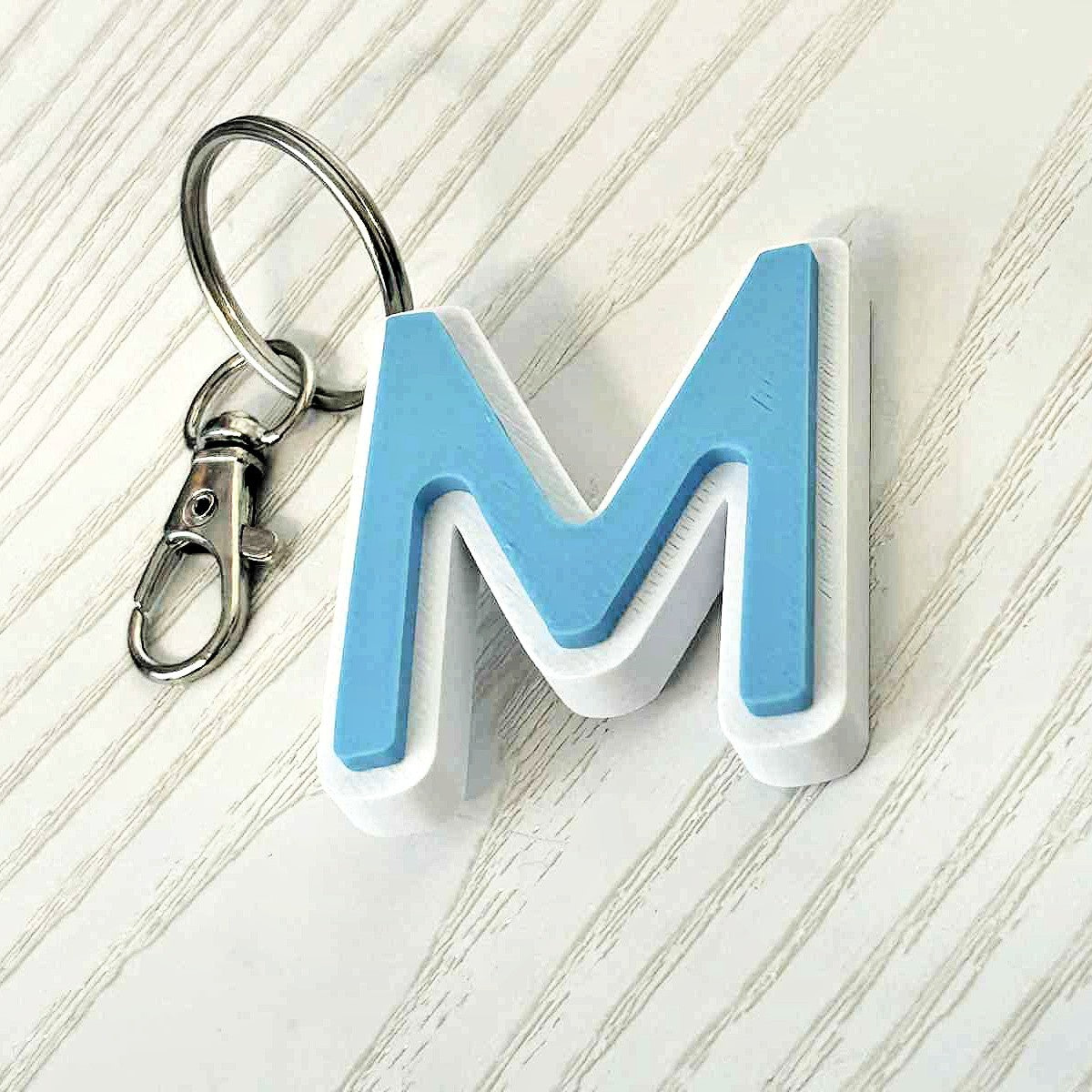 Custom 3d printed letter keychain blue initial accessory for backpack purse or keys