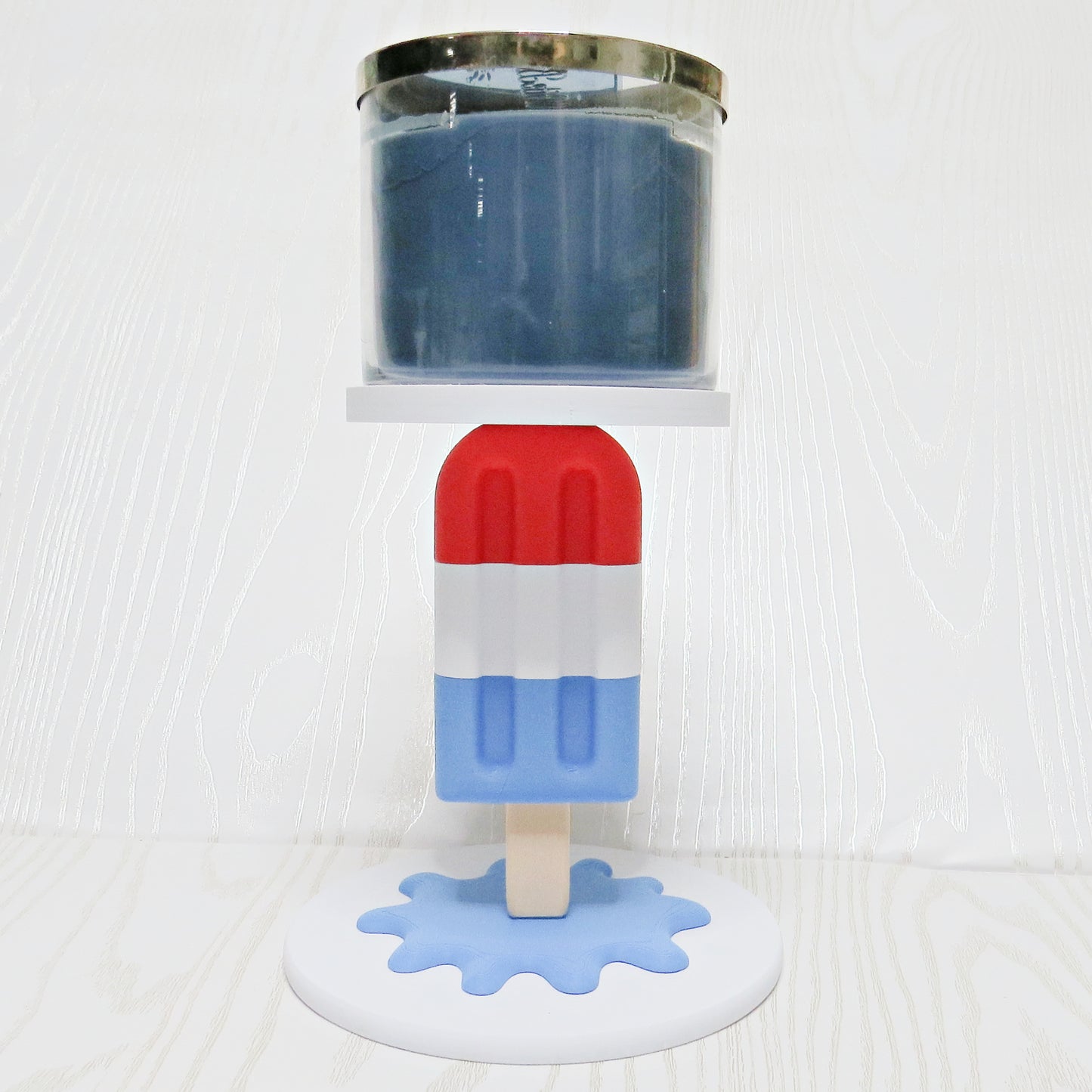 Patriotic Popsicle 3-Wick Candle Holder – Cute 3D Printed Red White and Blue Ice Pop Stand with Melting Base – Bath and Body Works 3-Wick Candle Display Stand – Fourth of July Summer Americana Home Decor – Independence Day Patriotic Gift