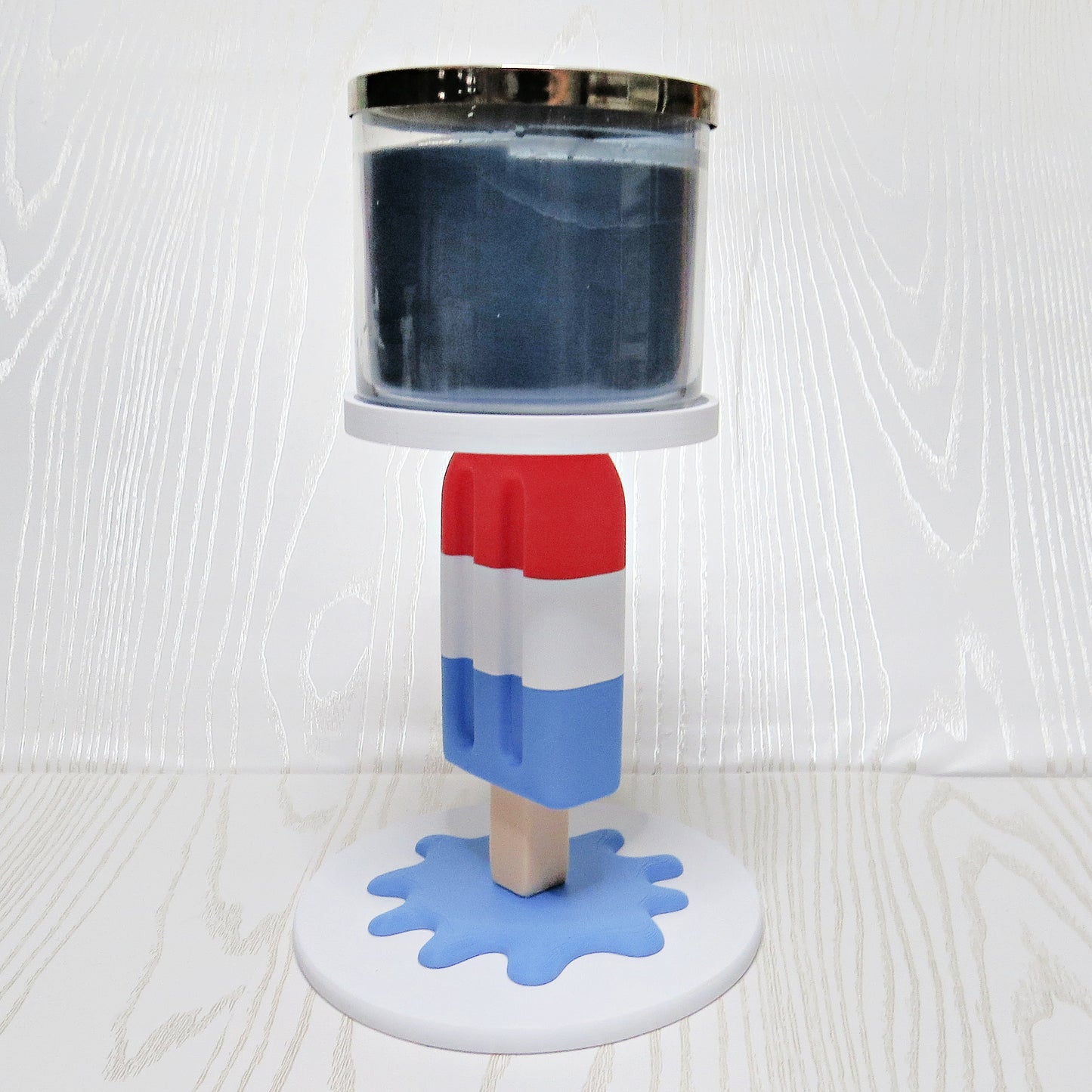 Patriotic Popsicle 3-Wick Candle Holder – Cute 3D Printed Red White and Blue Ice Pop Stand with Melting Base – Bath and Body Works 3-Wick Candle Display Stand – Fourth of July Summer Americana Home Decor – Independence Day Patriotic Gift