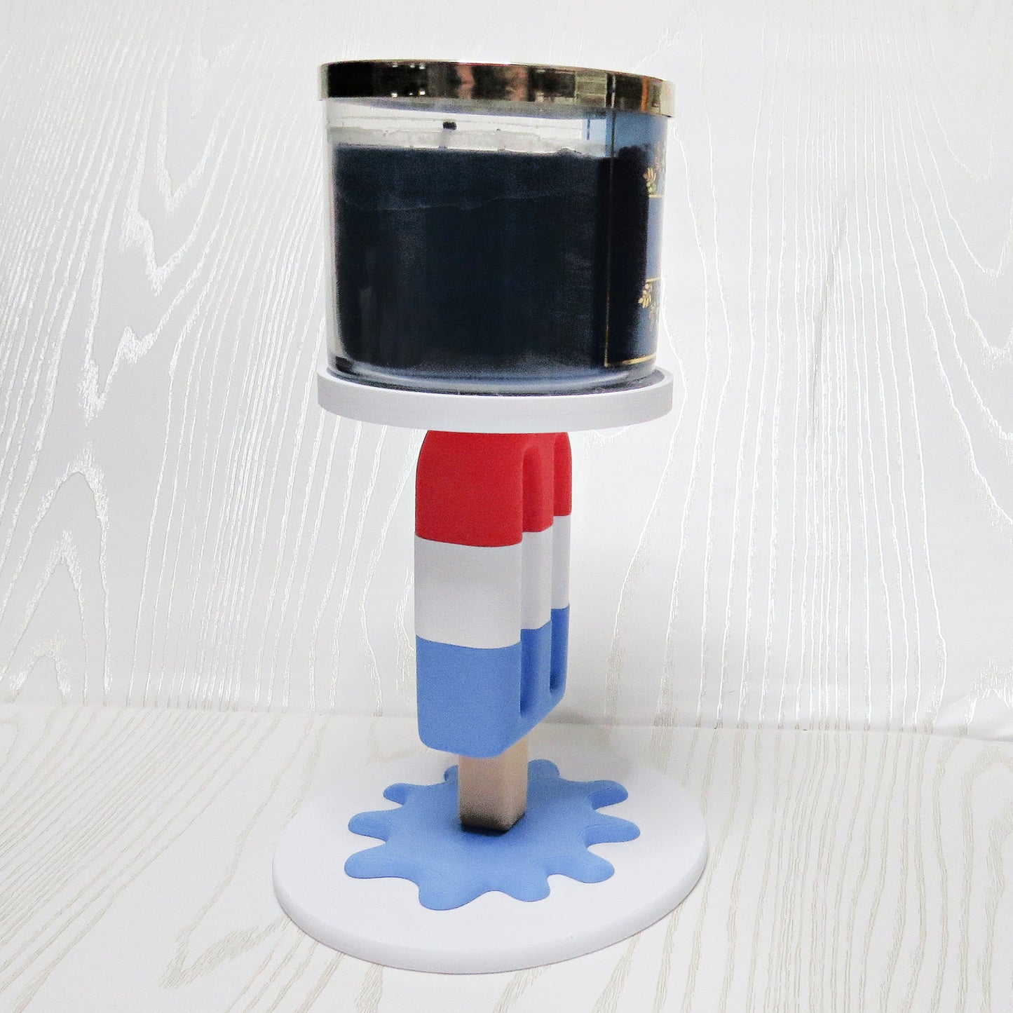 Patriotic Popsicle 3-Wick Candle Holder – Cute 3D Printed Red White and Blue Ice Pop Stand with Melting Base – Bath and Body Works 3-Wick Candle Display Stand – Fourth of July Summer Americana Home Decor – Independence Day Patriotic Gift