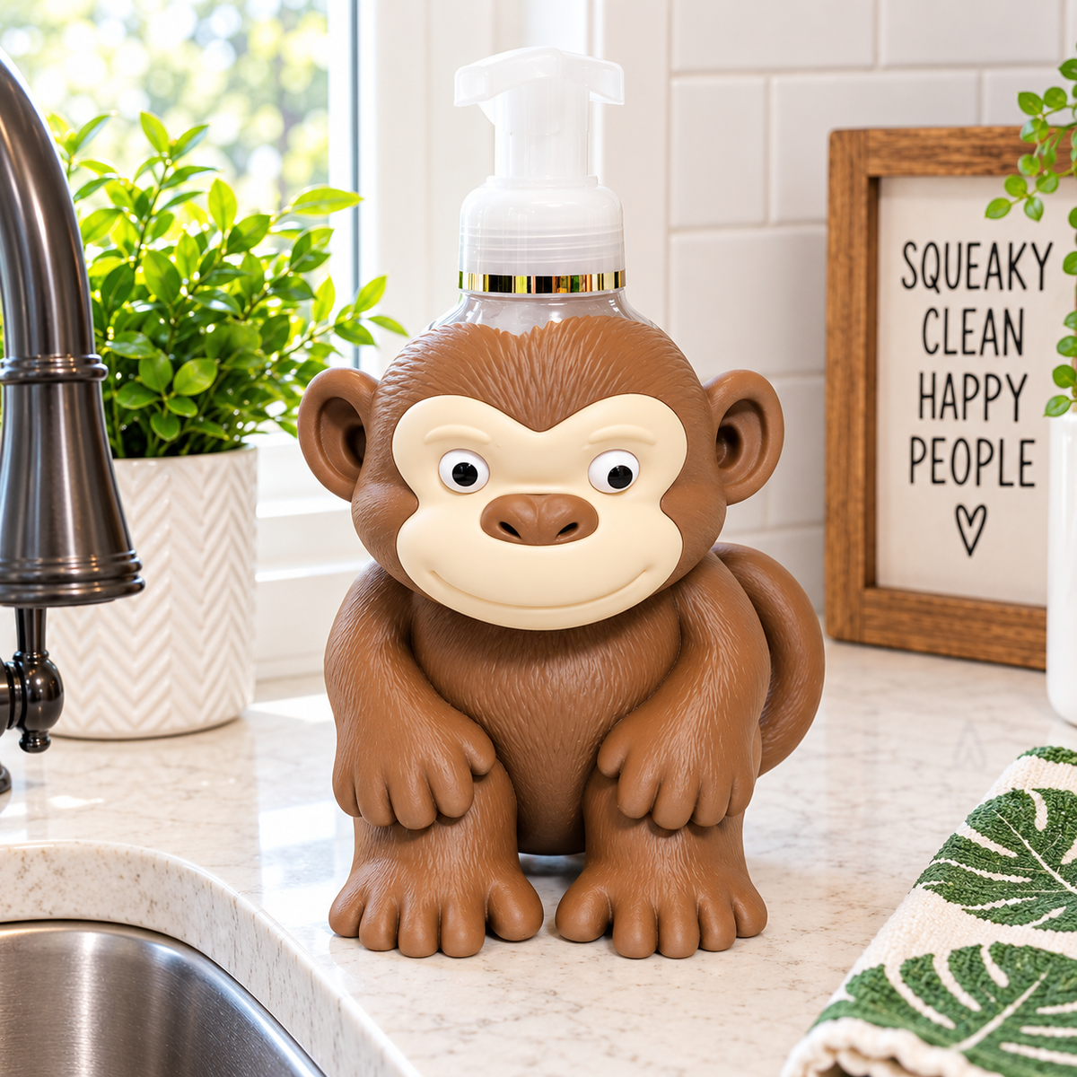 Cute Monkey Foaming Soap Holder — Jungle Animal Bathroom Decor for BBW Bottles