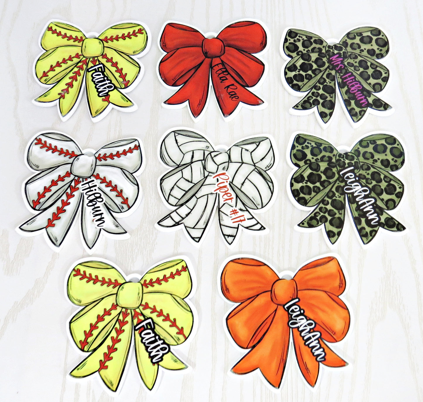 Sports Bow Bag Tag Personalized with Name - Kids Soccer Volleyball Baseball Softball Golf Basketball Bag Name Tag Keychain