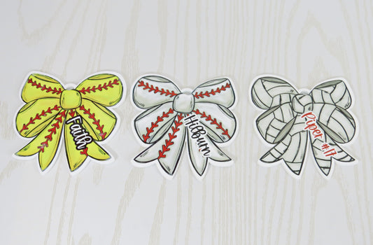 Sports Bow Bag Tag Personalized with Name - Kids Soccer Volleyball Baseball Softball Golf Basketball Bag Name Tag Keychain