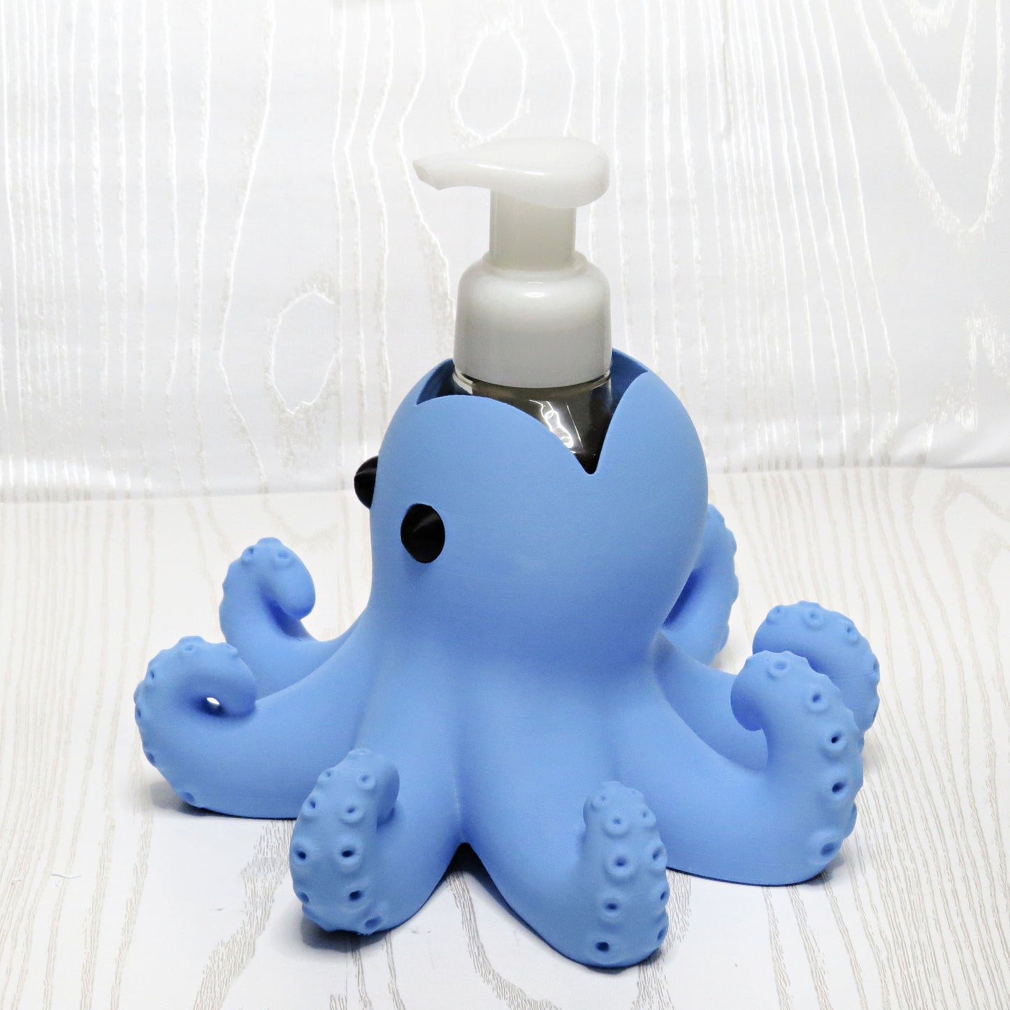 Octopus Foaming Soap Bottle Holder – Cute 3D Printed Blue Octopus with Curled Tentacles – Bath and Body Works Foaming Soap Dispenser Stand – Ocean Coastal Bathroom Kitchen Counter Decor – Octopus Lover Beach Gift