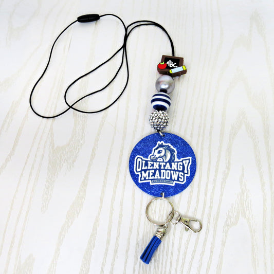 Kenzie's Boutique Handmade Personalized Olentangy Meadows Elementary School Lanyard - Stylish Cute Beaded Design - Breakaway Clasp for ID Badges and Keys - Gift-  School