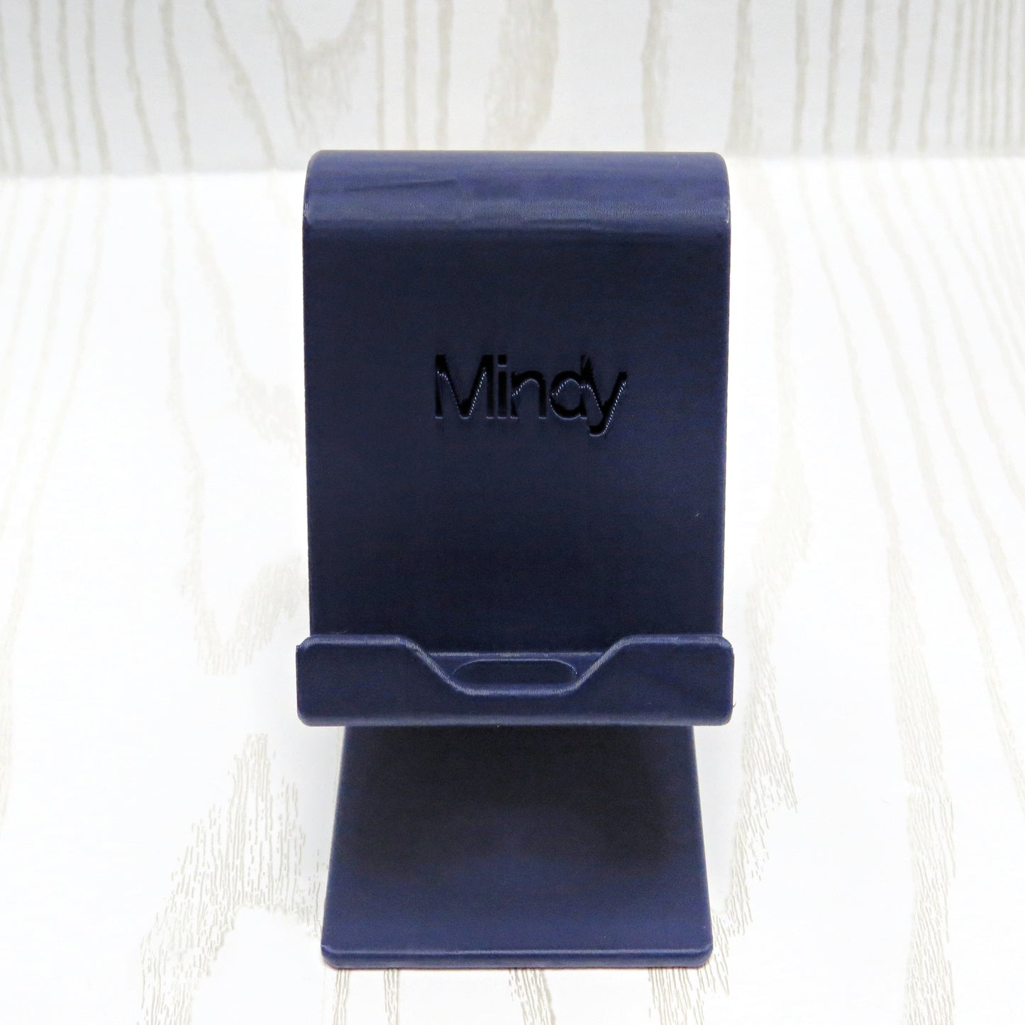 Personalized 3D Printed Cell Phone Holder with Custom Name - close-up design detail