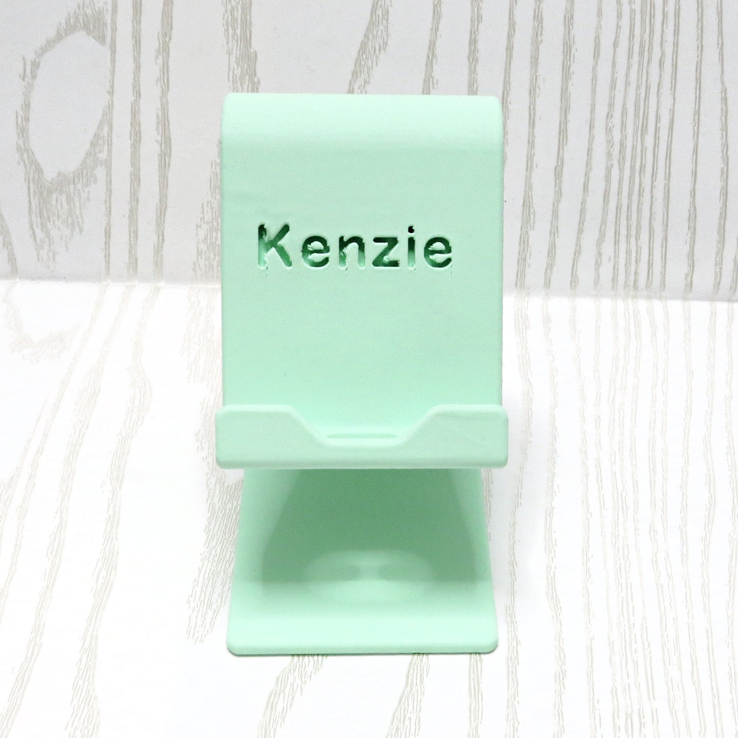 Personalized 3D Printed Cell Phone Holder with Custom Name - side profile view