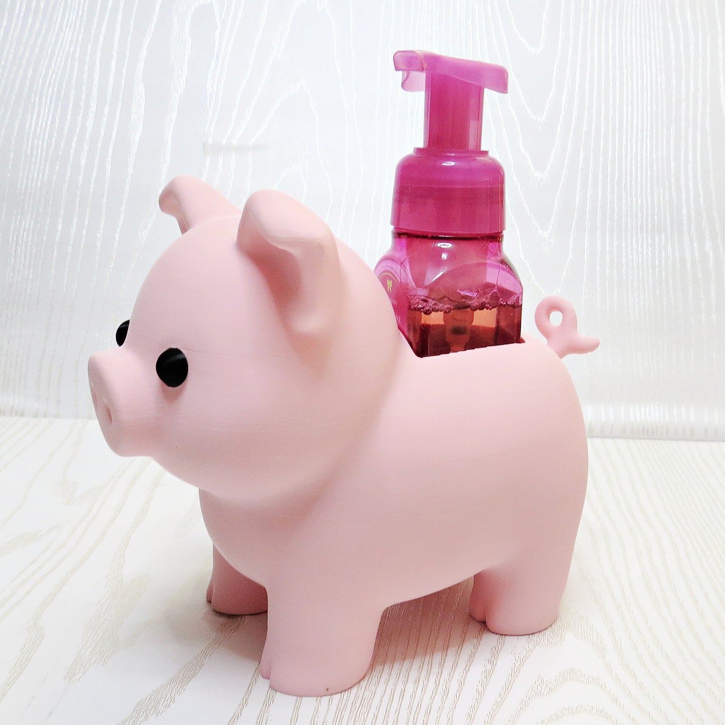 Pink Pig Foaming Soap Holder - top view showing pump opening