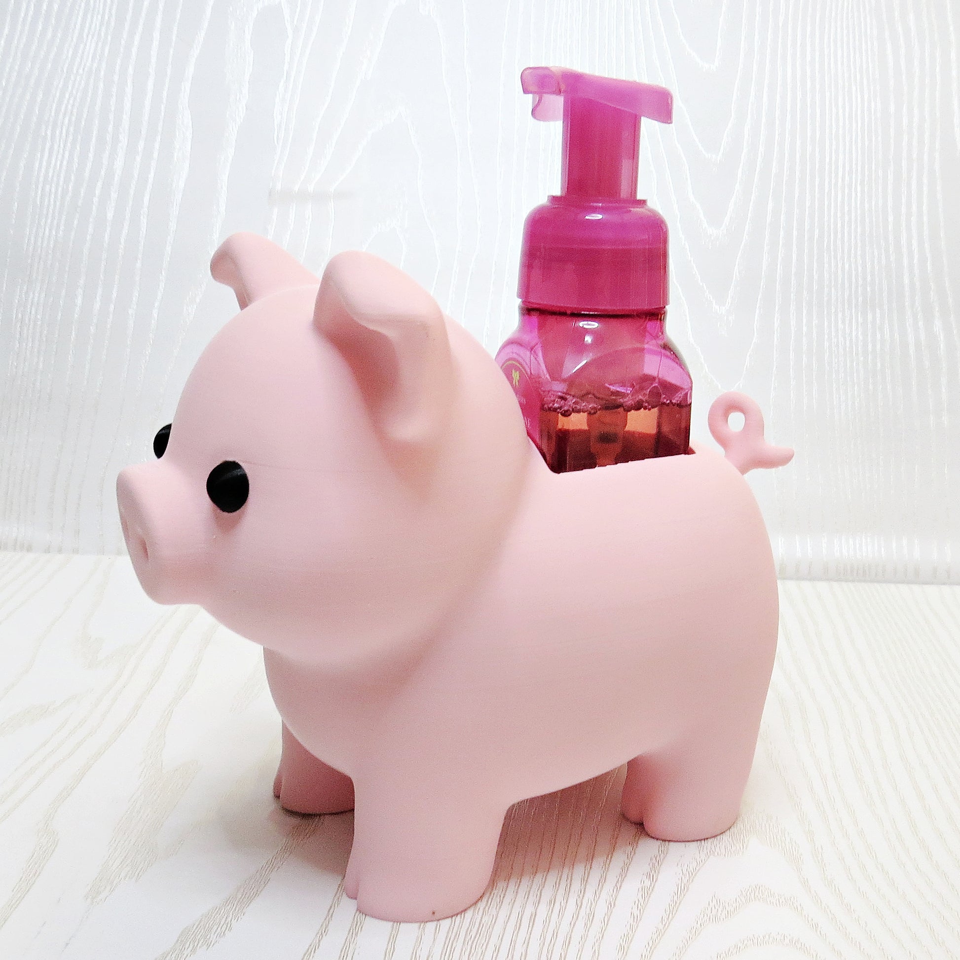 Pink Pig Foaming Soap Holder - top view showing pump opening