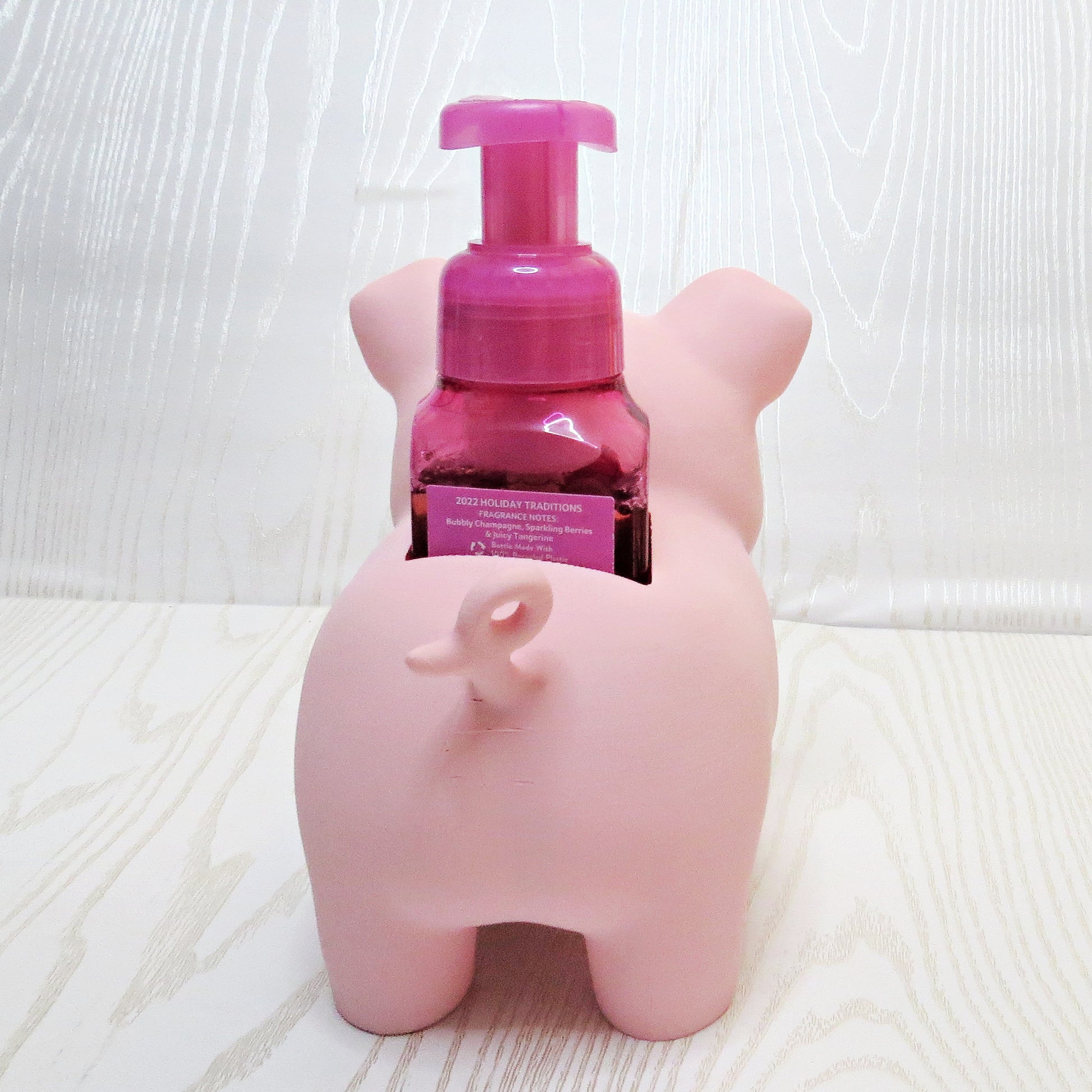 Pink Pig Foaming Soap Holder - lifestyle with soap bottle inserted