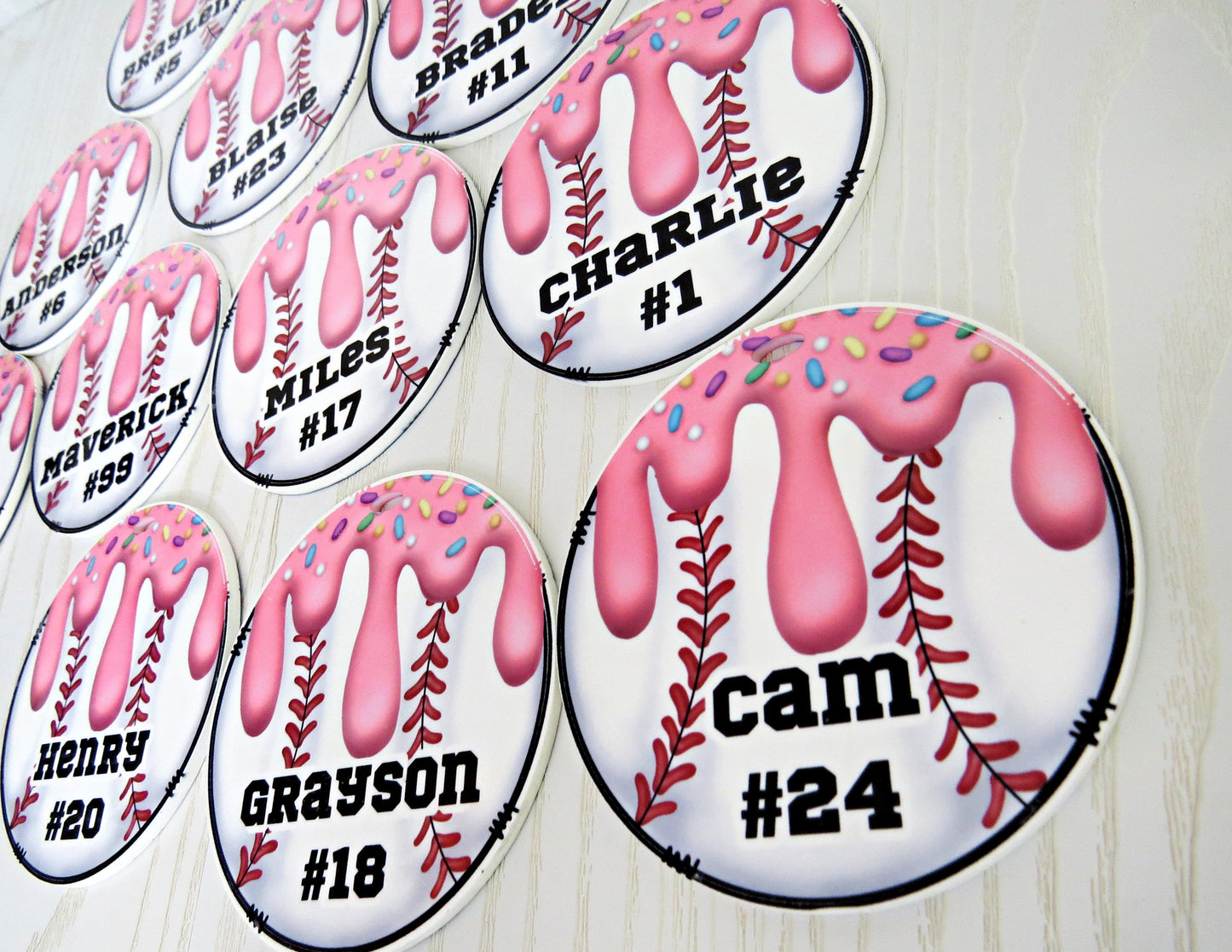 Personalized Baseball Drip Bag Tag with Name for Backpack Sports Bag - Custom Kids Ice Cream with Sprinkles Acrylic ID
