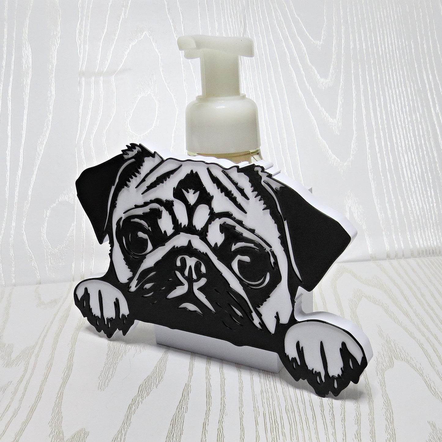 Pug Foaming Soap Holder – 3D Printed Black and White Peeking Pug Face – BBW Compatible