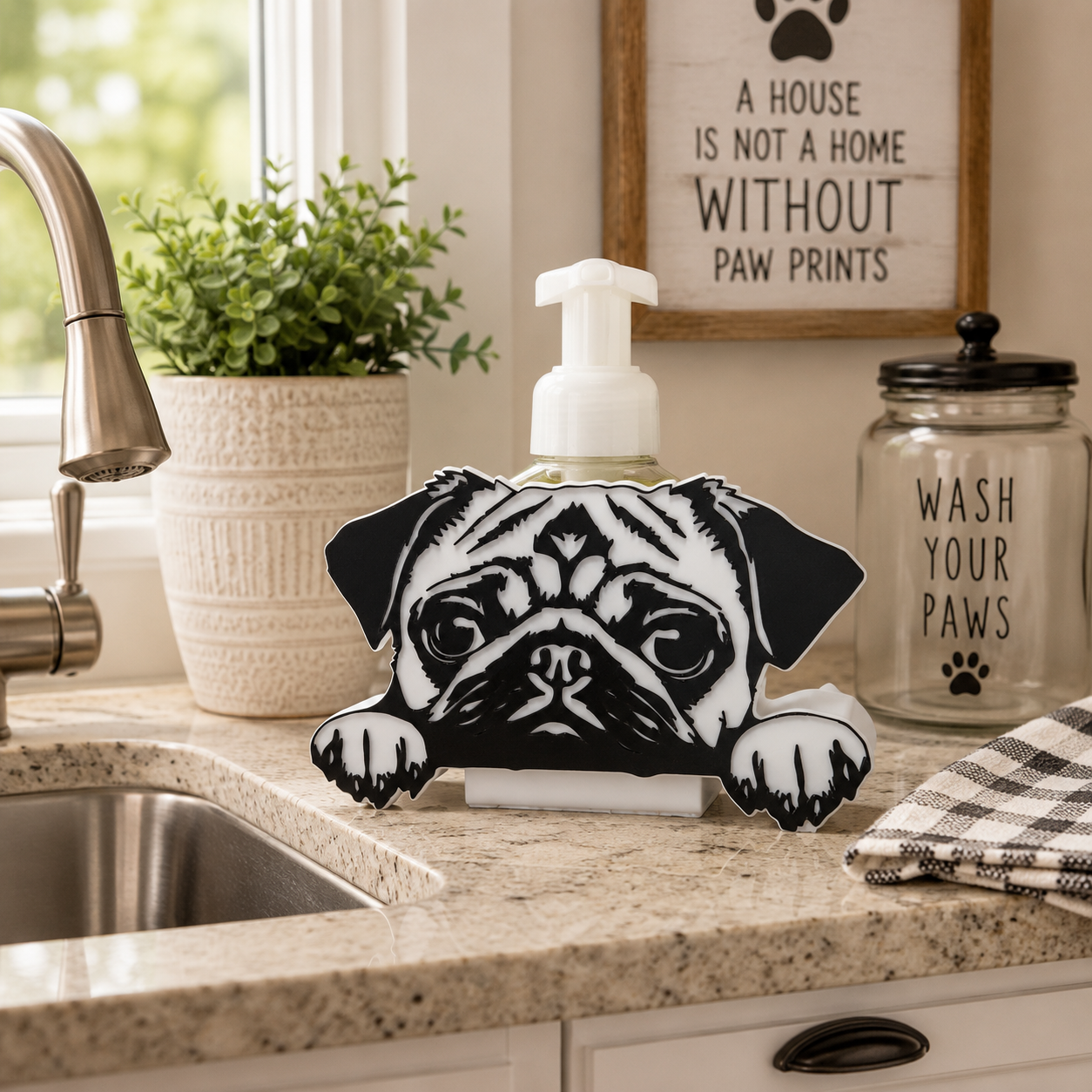 Pug Foaming Soap Holder – 3D Printed Black and White Peeking Pug Face – BBW Compatible