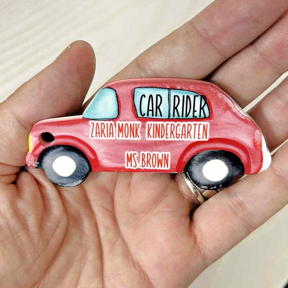 Custom Car Rider Tag for School Pick-Up – Personalized Name Keychain for Backpack, Bag, or Rearview Mirror – Back to School ID Sign – End of Year Student Gift