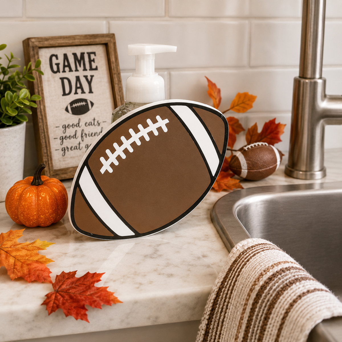 Football Foaming Soap Holder – 3D Printed Game Day Sports Bathroom Decor – BBW Compatible