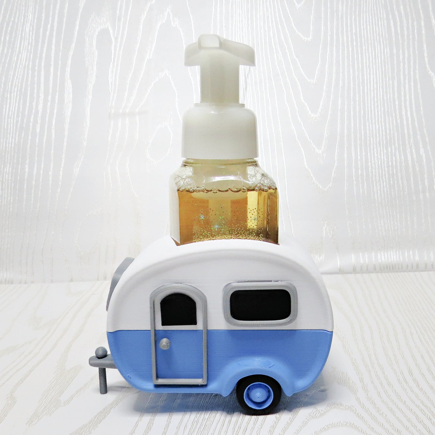 Camper Soap Holder - RV Bathroom Decor & Sink Organizer - lifestyle with soap bottle inserted