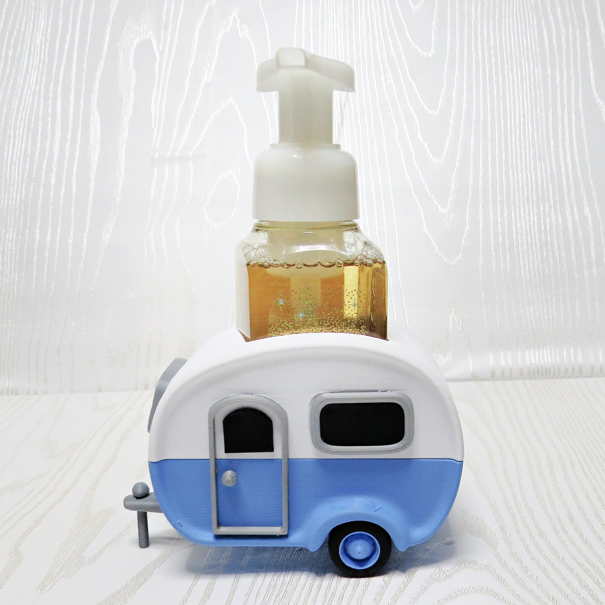 Camper Soap Holder - RV Bathroom Decor & Sink Organizer - lifestyle with soap bottle inserted