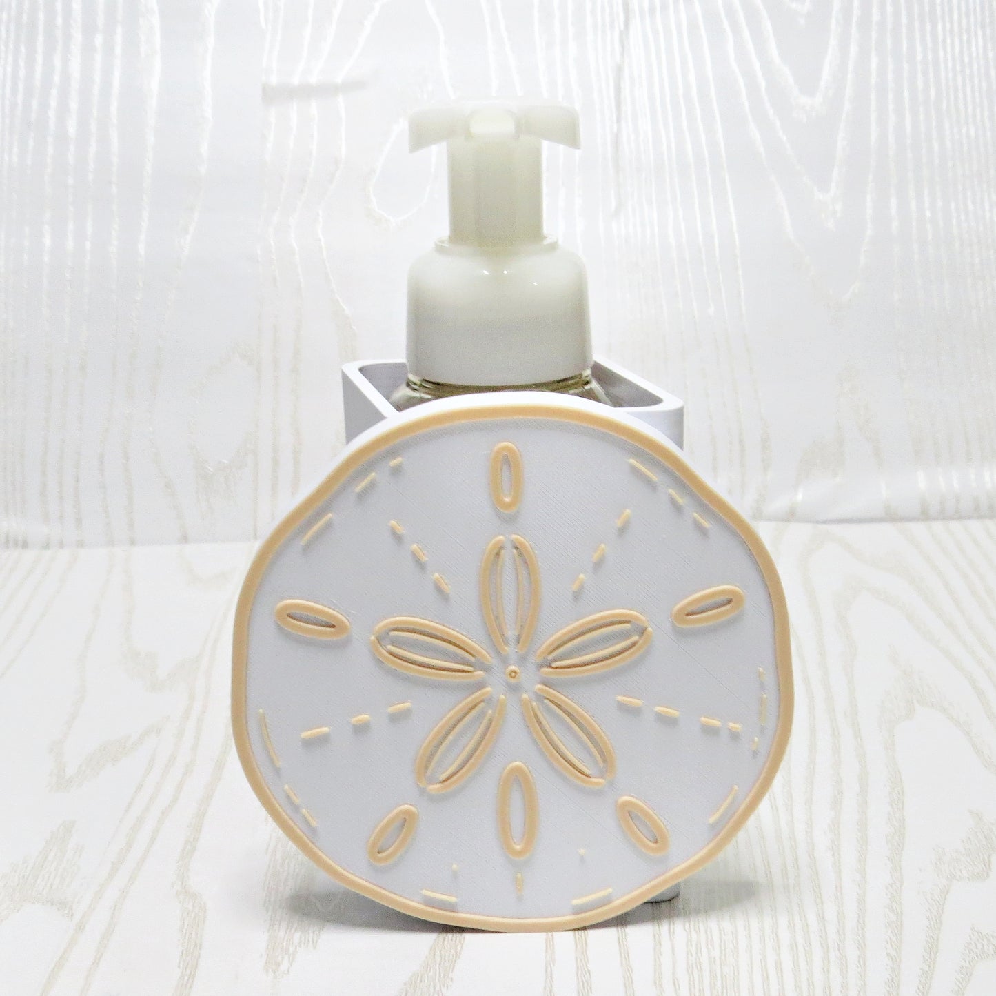 Sand dollar foaming soap holder coastal bathroom decor