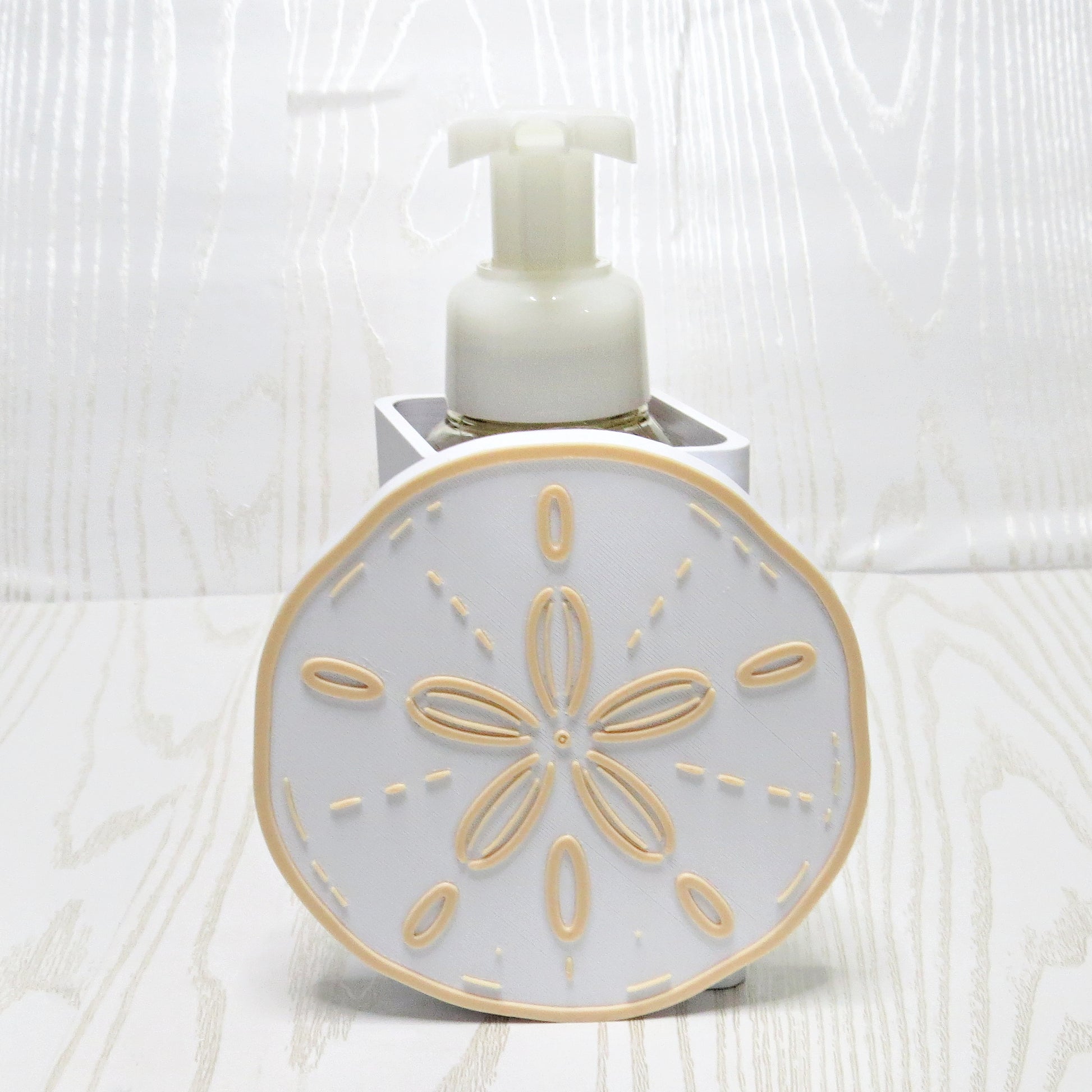Sand dollar foaming soap holder coastal bathroom decor