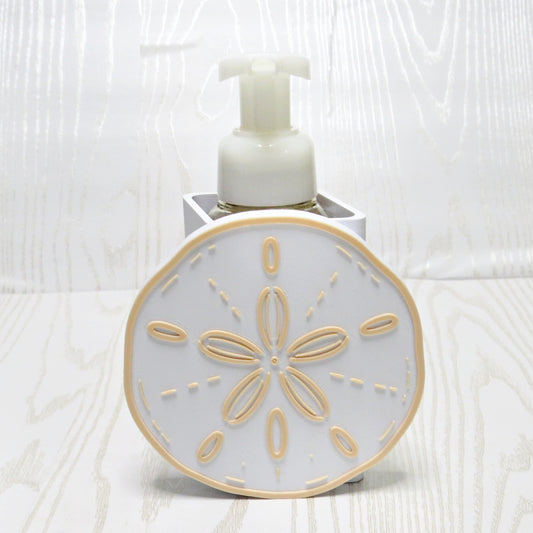 Sand dollar foaming soap holder coastal bathroom decor