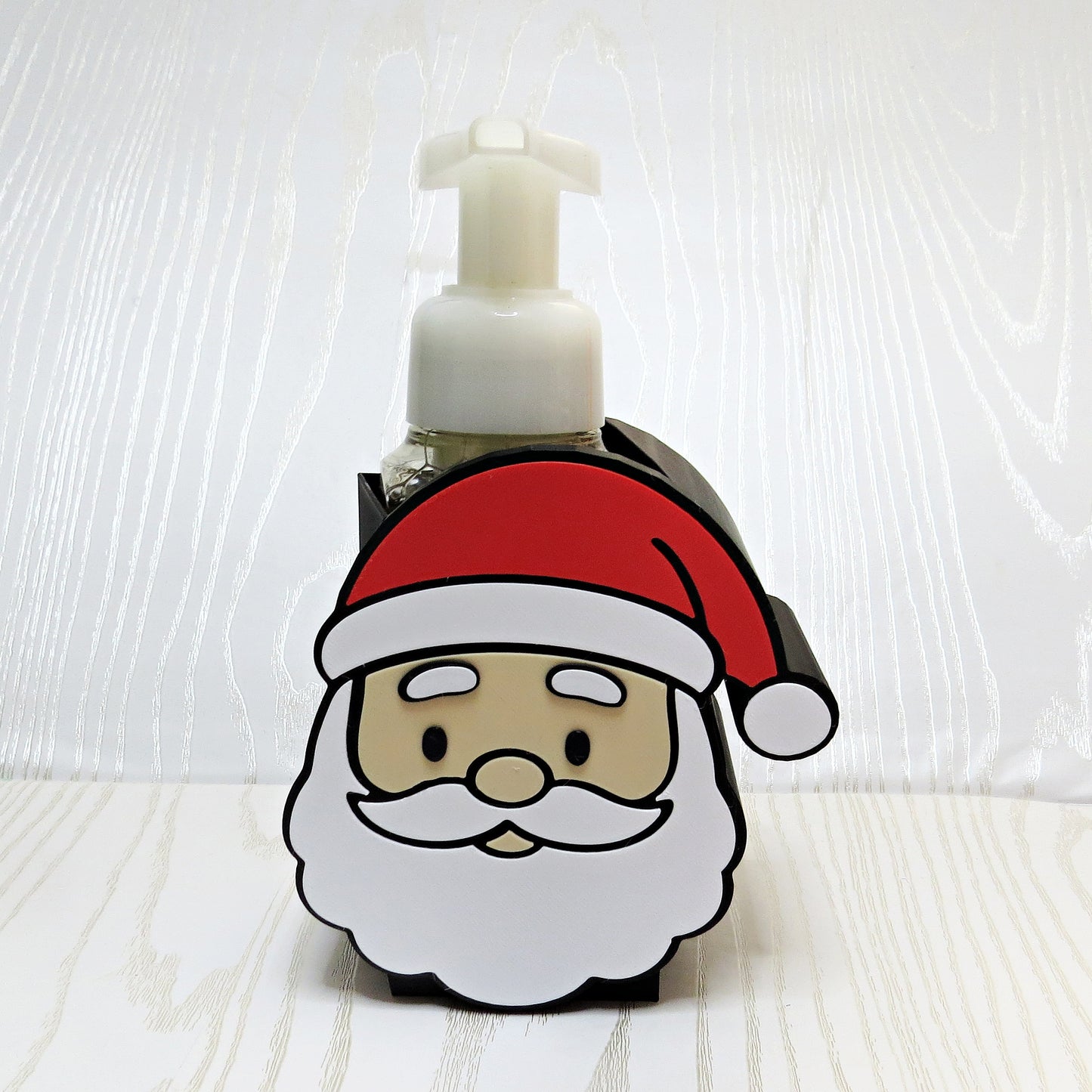 red-white-cream-black-3d-printed-cartoon-santa-face-foaming-soap-holder-red-hat-pompom-white-beard-christmas-holiday-bathroom-decor