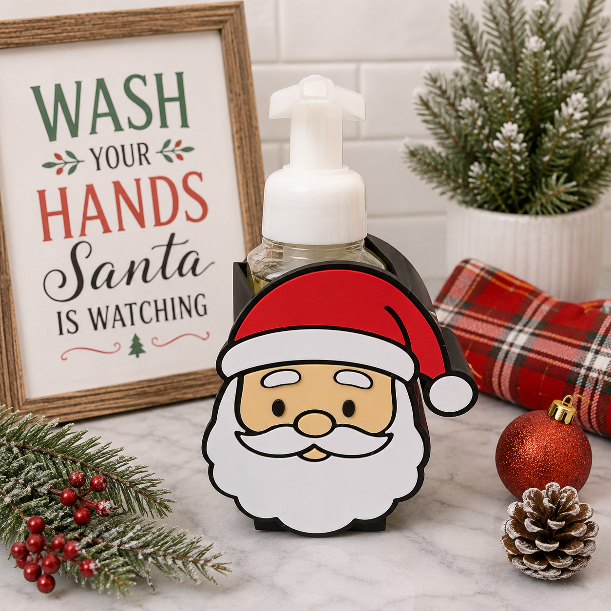 Santa Foaming Soap Holder – 3D Printed Classic Santa Face Christmas Decor – BBW Compatible