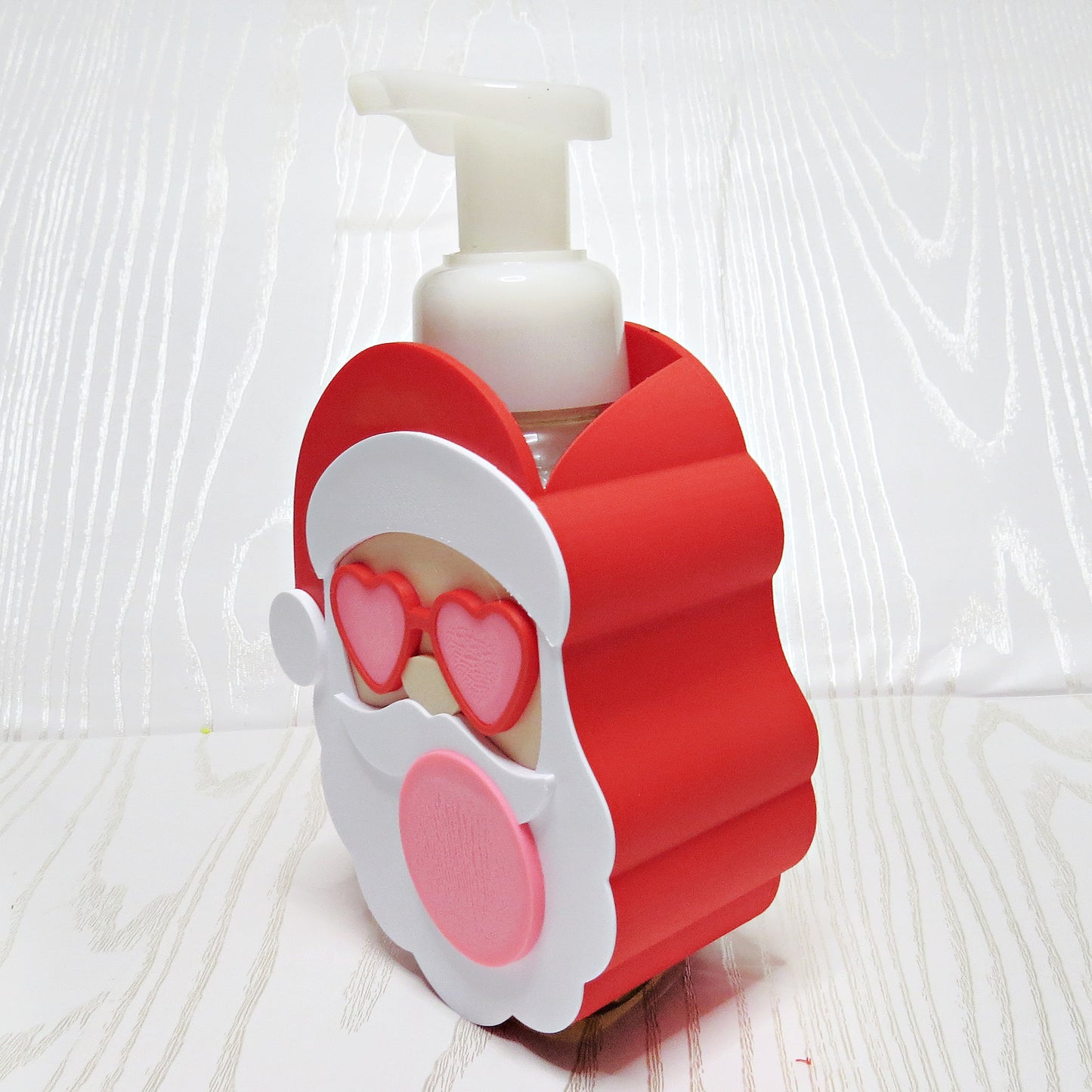 Cool Santa Bubblegum Foaming Soap Bottle Holder – Funny 3D Printed Santa with Heart Sunglasses and Pink Bubblegum Bubble – Bath and Body Works Foaming Soap Dispenser Stand – Whimsical Holiday Christmas Bathroom Kitchen Decor – Unique Funny Christmas Gift