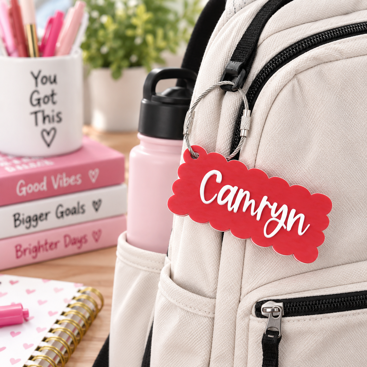 Personalized Scallop Bag Tag — Custom Name Keychain for Backpacks and Lunch Bags